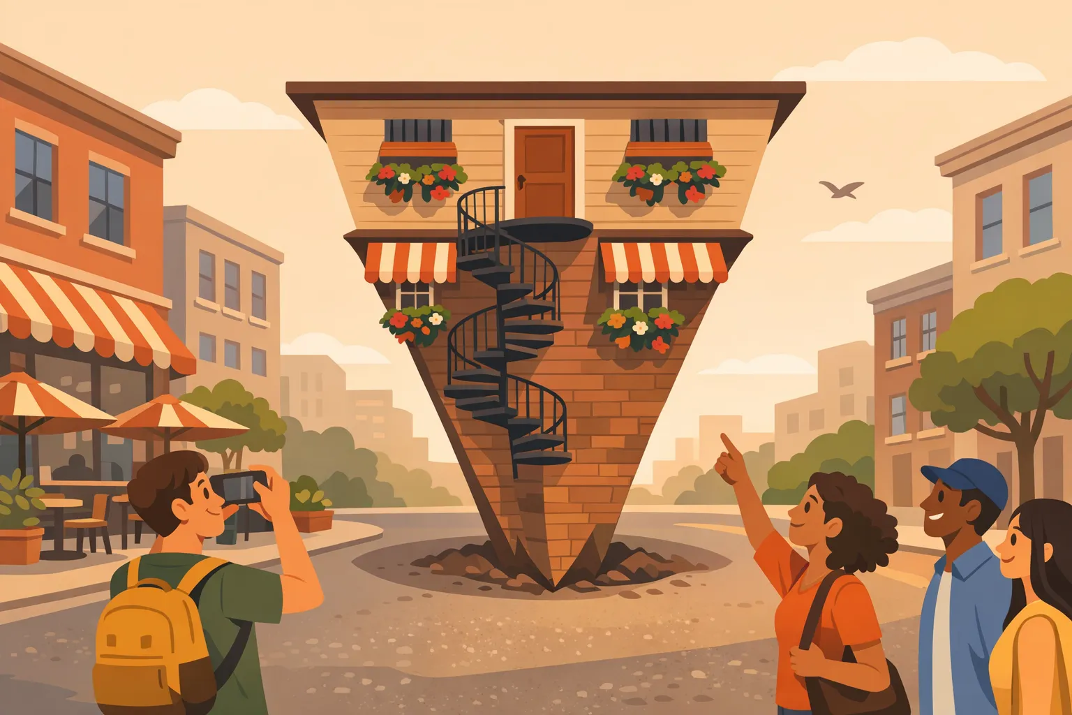 Ilustración: un edificio construido completamente al revés